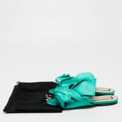 Pre Owned Nº21 Green Satin Knot Flat Mules Size 39