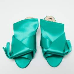Pre Owned Nº21 Green Satin Knot Flat Mules Size 39