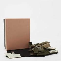 Nº21 Olive Green Satin Embellished  Raso Knot Flat Slides Size 38
