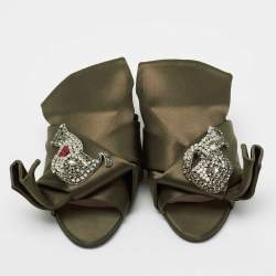 Nº21 Olive Green Satin Embellished  Raso Knot Flat Slides Size 38