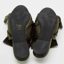 Nº21 Olive Green Satin Embellished  Raso Knot Flat Slides Size 38