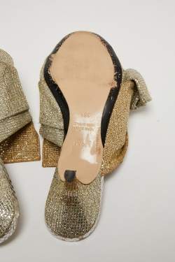 Pre Owned Nº21 Metallic Silver/Gold Glitter Knot Open Toe Mules Size 38.5