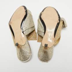 Pre Owned Nº21 Metallic Silver/Gold Glitter Knot Open Toe Mules Size 38.5