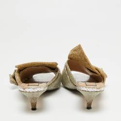 Pre Owned Nº21 Metallic Silver/Gold Glitter Knot Open Toe Mules Size 38.5