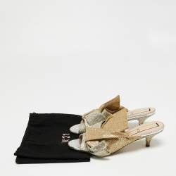 Pre Owned Nº21 Metallic Silver/Gold Glitter Knot Open Toe Mules Size 38.5