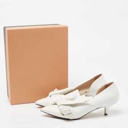 Nº21 White Leather Knot Pointed Toe Kitten Pumps Size 38.5 