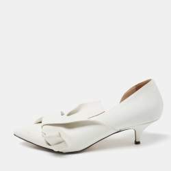 Nº21 White Leather Knot Pointed Toe Kitten Pumps Size 38.5 