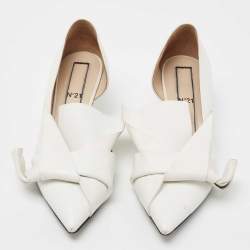 Nº21 White Leather Knot Pointed Toe Kitten Pumps Size 38.5 