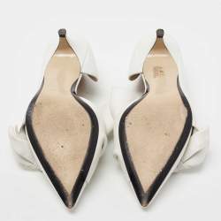Nº21 White Leather Knot Pointed Toe Kitten Pumps Size 38.5 