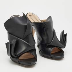 N°21 Black Leather Ronny Pleated Open Toe Mules Size 39