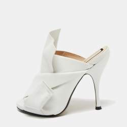 Pre Owned Nº21  White Leather Raso Knot Mules Size 37
