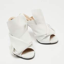 Pre Owned Nº21  White Leather Raso Knot Mules Size 37