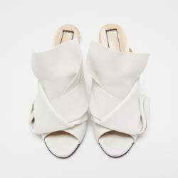 Pre Owned Nº21  White Leather Raso Knot Mules Size 37