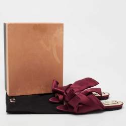 Pre Owned Nº21 Burgundy Satin Knot Flat Mules Size 38 