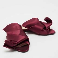 Pre Owned Nº21 Burgundy Satin Knot Flat Mules Size 38 