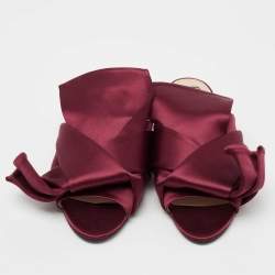 Pre Owned Nº21 Burgundy Satin Knot Flat Mules Size 38 