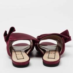 Pre Owned Nº21 Burgundy Satin Knot Flat Mules Size 38 