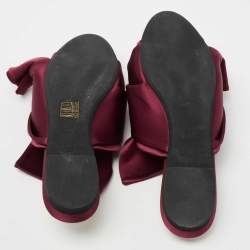 Pre Owned Nº21 Burgundy Satin Knot Flat Mules Size 38 