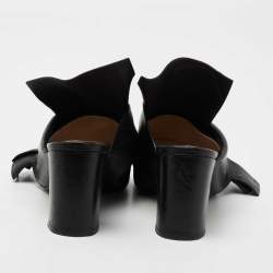 Pre Owned Nº21 Black Leather Raso Knot Block Heel Mules Size 37.5