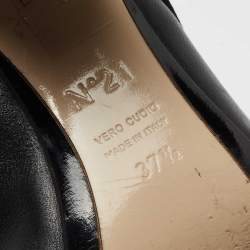 Pre Owned Nº21 Black Leather Raso Knot Block Heel Mules Size 37.5