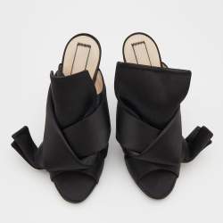 Pre Owned N°21 Black Satin Ronny Pleated Open Toe Mules Size 39
