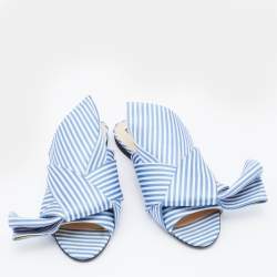 Nº21 Blue/White Satin Knot Flat Mules Size 37
