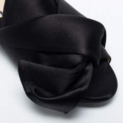 Pre Owned Nº21 Black Satin Knot Flat Mules Size 35