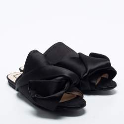 Pre Owned Nº21 Black Satin Knot Flat Mules Size 35