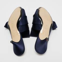 Nº21 Navy Blue Satin Raso Knot Peep Toe Kitten Heel Mules Size 36