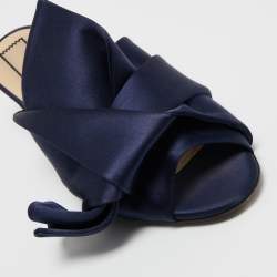 Nº21 Navy Blue Satin Raso Knot Peep Toe Kitten Heel Mules Size 36