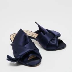 Nº21 Navy Blue Satin Raso Knot Peep Toe Kitten Heel Mules Size 36