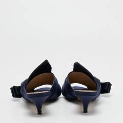 Nº21 Navy Blue Satin Raso Knot Peep Toe Kitten Heel Mules Size 36