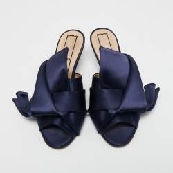 Nº21 Navy Blue Satin Raso Knot Peep Toe Kitten Heel Mules Size 36
