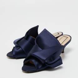 Nº21 Navy Blue Satin Raso Knot Peep Toe Kitten Heel Mules Size 36