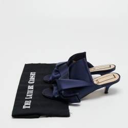 Nº21 Navy Blue Satin Raso Knot Peep Toe Kitten Heel Mules Size 36
