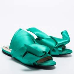 Pre Owned N°21 Green Satin Knot Flat Mules Size 39