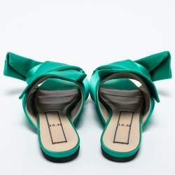 Pre Owned N°21 Green Satin Knot Flat Mules Size 39