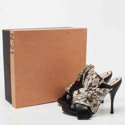 N21 Black/White Python Embossed and Leather Mule Sandals Size 37.5