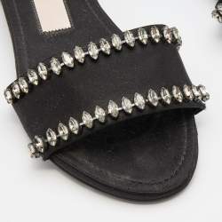 Nº21 Black Satin Crystal Embellished Flat Slides Size 38