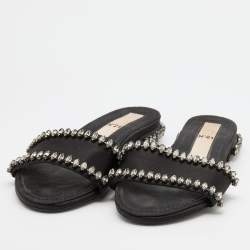 Nº21 Black Satin Crystal Embellished Flat Slides Size 38