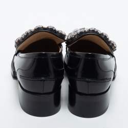 Pre Owned N21 Black Leather Crystal Embellished Loafers Size 37.5