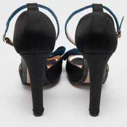 N21 Black Satin Bow Peep Toe Ankle Strap Sandals Size 41