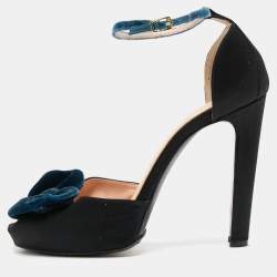 N21 Black Satin Bow Peep Toe Ankle Strap Sandals Size 41