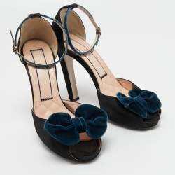 N21 Black Satin Bow Peep Toe Ankle Strap Sandals Size 41
