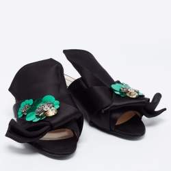 N21 Black Satin Embellished Raso Knot Flat Slides Size 37