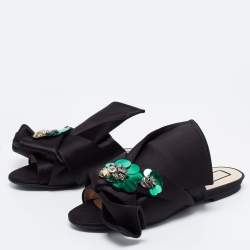 N21 Black Satin Embellished Raso Knot Flat Slides Size 37