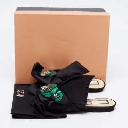 N21 Black Satin Embellished Raso Knot Flat Slides Size 37