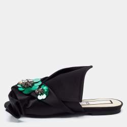 N21 Black Satin Embellished Raso Knot Flat Slides Size 37