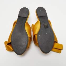 Nº21 Yellow Satin Raso Knot Peep Toe Flat Slide Mules Size 37