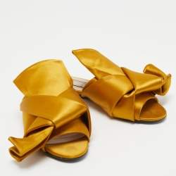 Nº21 Yellow Satin Raso Knot Peep Toe Flat Slide Mules Size 37